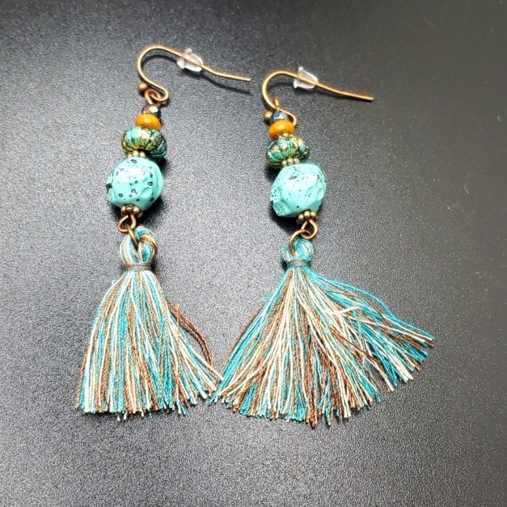 turquoise tassel earrings beaded minimalist jewelry